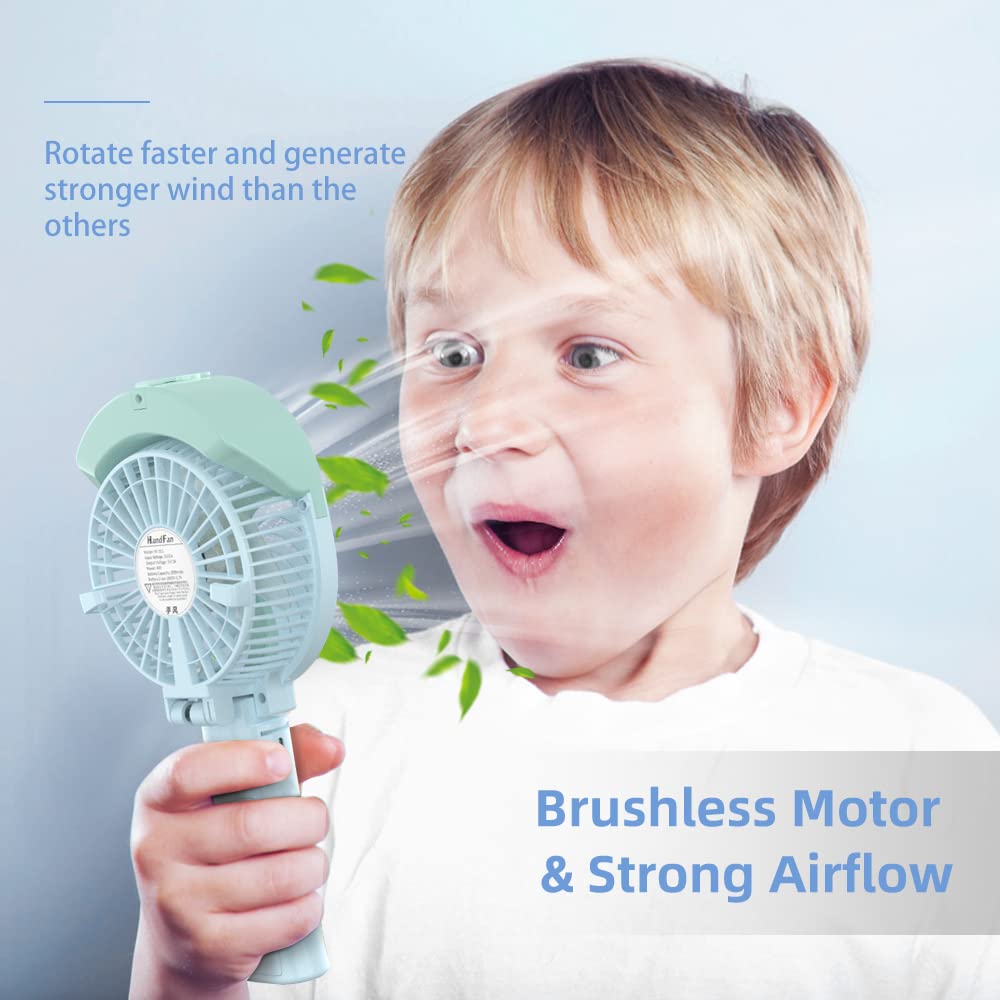 Portable Misting Fan, 55ml Large Water Tank, Rechargeable Handheld Personal Mister Fan, Battery Operated Water Spray Mist Fan, 180Foldable, for Travel, Camping, Outdoors, Makeup(Green)