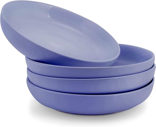 Set of 4 Glossy Ceramic Pasta and Salad Bowls, 8.5 inches