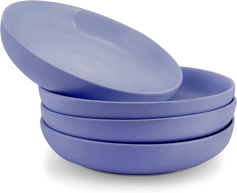 Set of 4 Glossy Ceramic Pasta and Salad Bowls, 8.5 inches