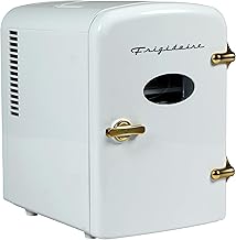 Retro Mini Personal Fridge, Holds 9 Cans, Portable, White Gold