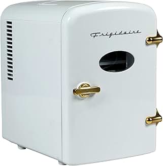 Retro Mini Personal Fridge, Holds 9 Cans, Portable, White Gold