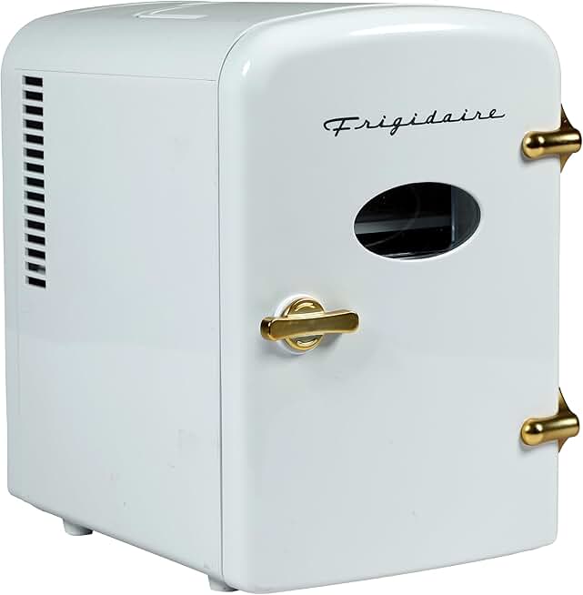 Retro Mini Personal Fridge, Holds 9 Cans, Portable, White Gold