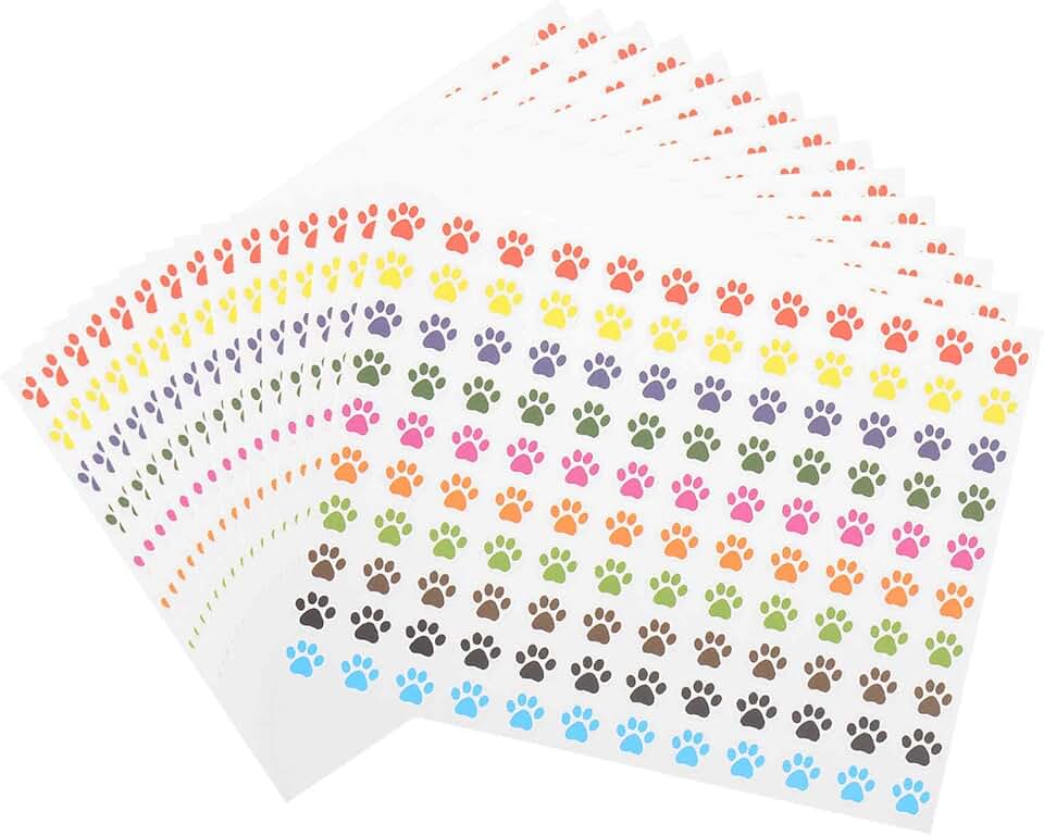 Multicolor Paw Print Stickers, 1800 Pieces