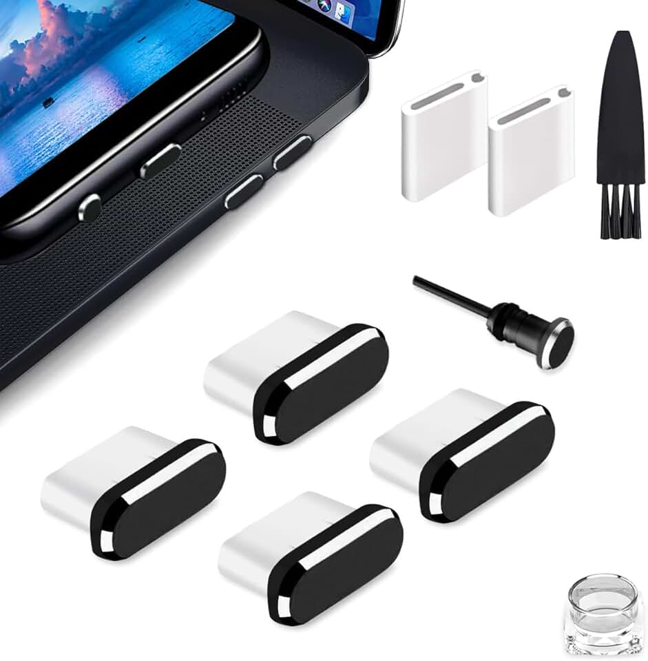 USB C Dust Plug Set with Cleaning Brush, 4 Pieces