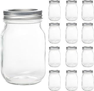 12 Pack 16oz Mason Jars with Silver Lids for Storage