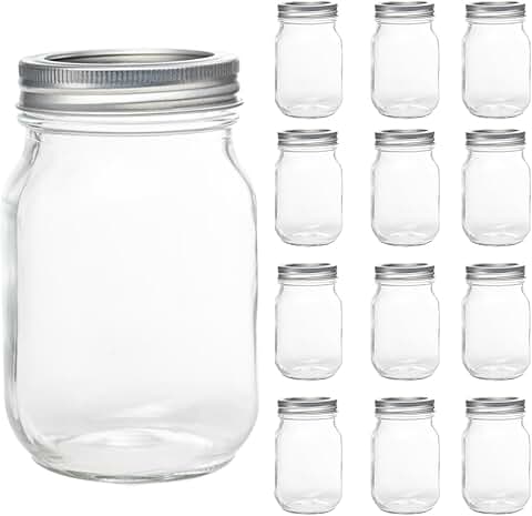 12 Pack 16oz Mason Jars with Silver Lids for Storage