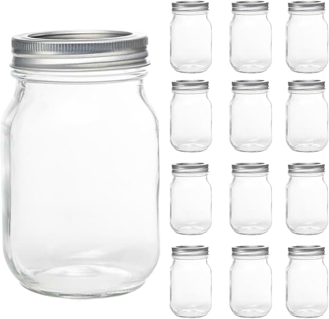 12 Pack 16oz Mason Jars with Silver Lids for Storage