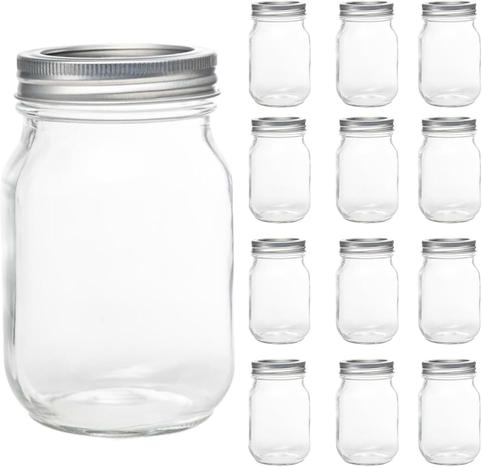 12 Pack 16oz Mason Jars with Silver Lids for Storage