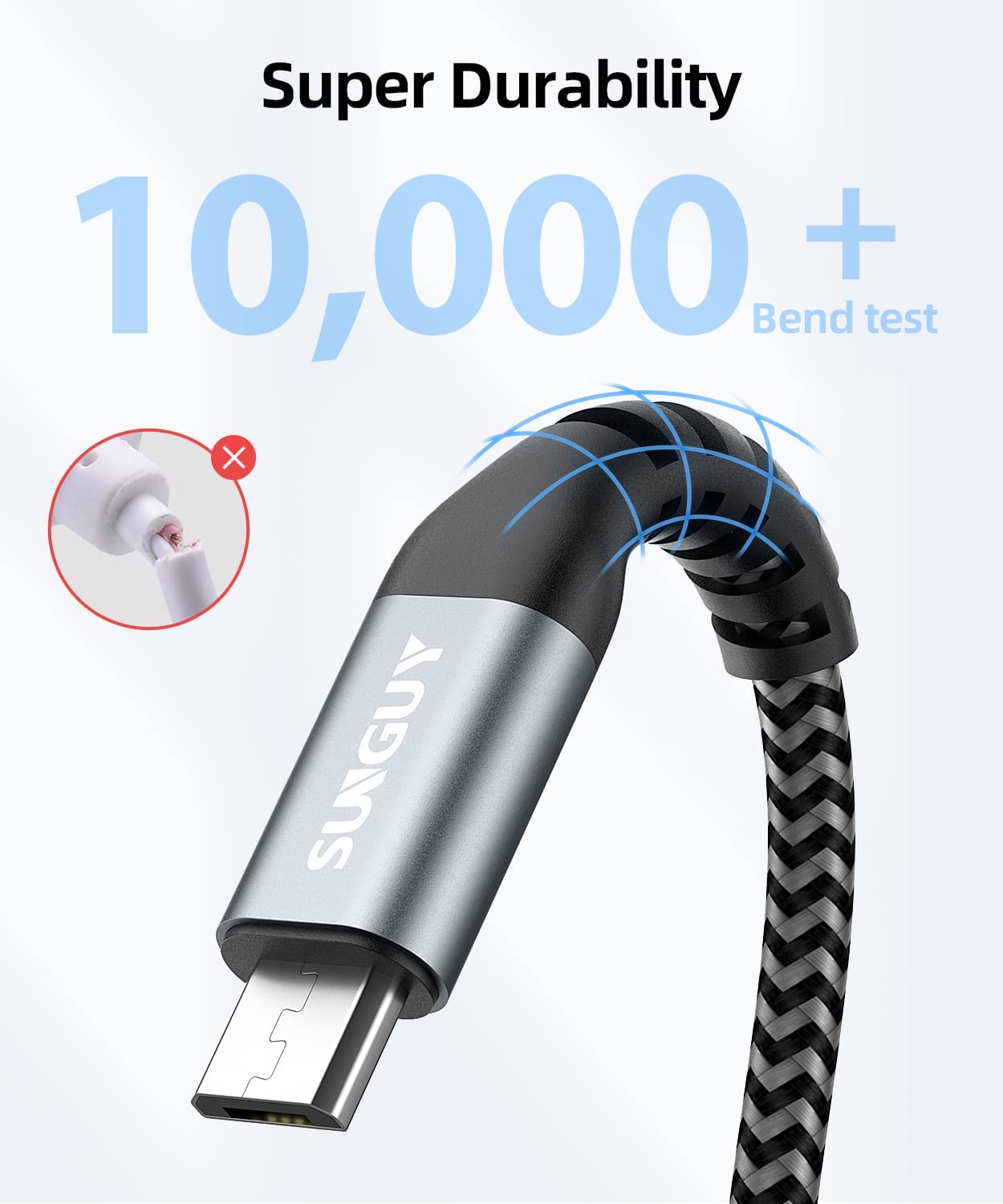 Micro USB Cable 1FT[3Pack] Short Braided USB 2.0 Micro Fast Charging and Data Sync Cord for Samsung Galaxy S7 Edge S6,Moto G5 G5S Plus,Sony Xperia Z3 Z5