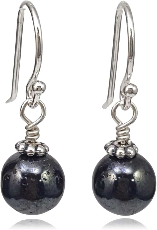 Handmade Silver Hematite Beaded Drop Earrings