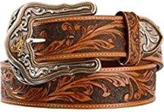 Tooled Leather Bronc Buckle Men's Belt, 1.5 inches