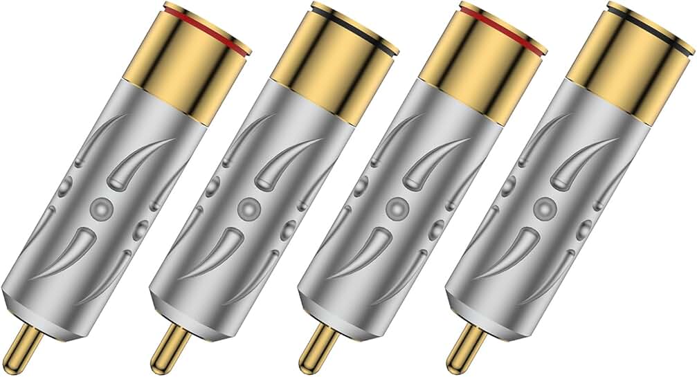 Set of 4 Gold-Plated Copper RCA Male Plugs