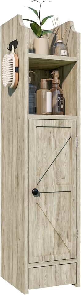 Small Gray Bathroom Corner Storage Cabinet