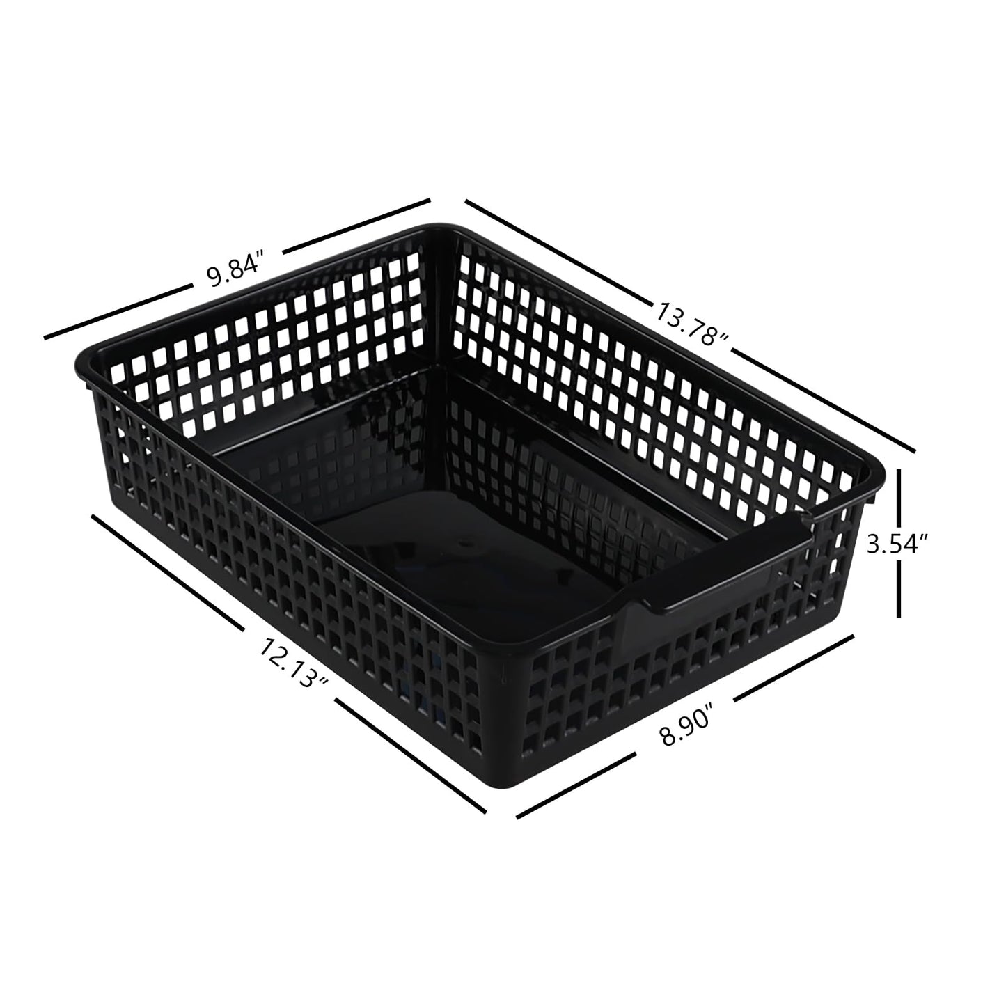 Six Black Plastic Paper Storage Baskets