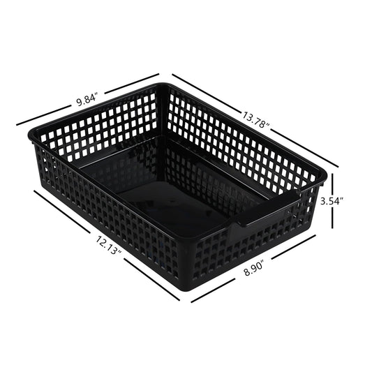 Six Black Plastic Paper Storage Baskets
