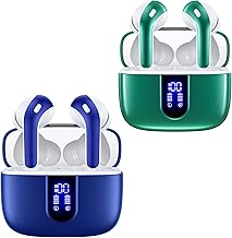 Ocean Blue and Forest Green True Wireless Earbuds with Charging Case