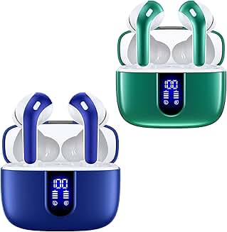 Ocean Blue and Forest Green True Wireless Earbuds with Charging Case