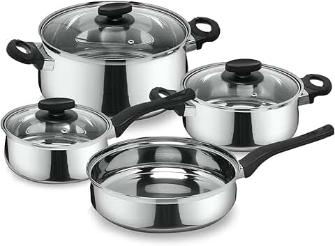 7-Piece Stainless Steel Cookware Set with Stockpots and Saucepans