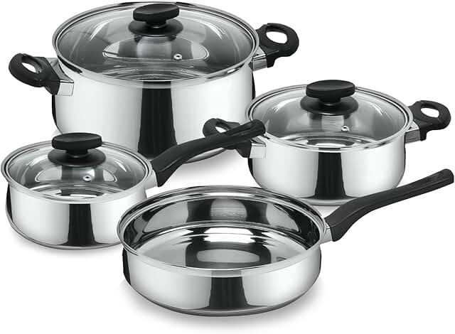 7-Piece Stainless Steel Cookware Set with Stockpots and Saucepans