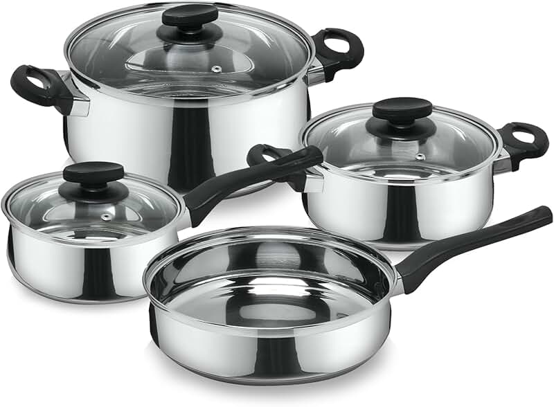 7-Piece Stainless Steel Cookware Set with Stockpots and Saucepans