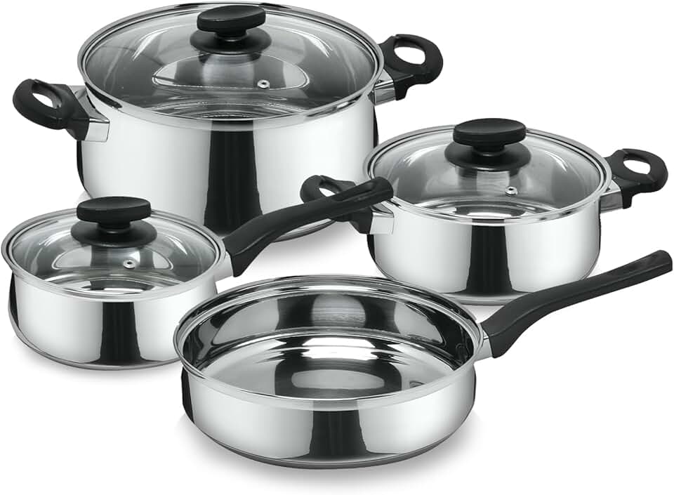 7-Piece Stainless Steel Cookware Set with Stockpots and Saucepans