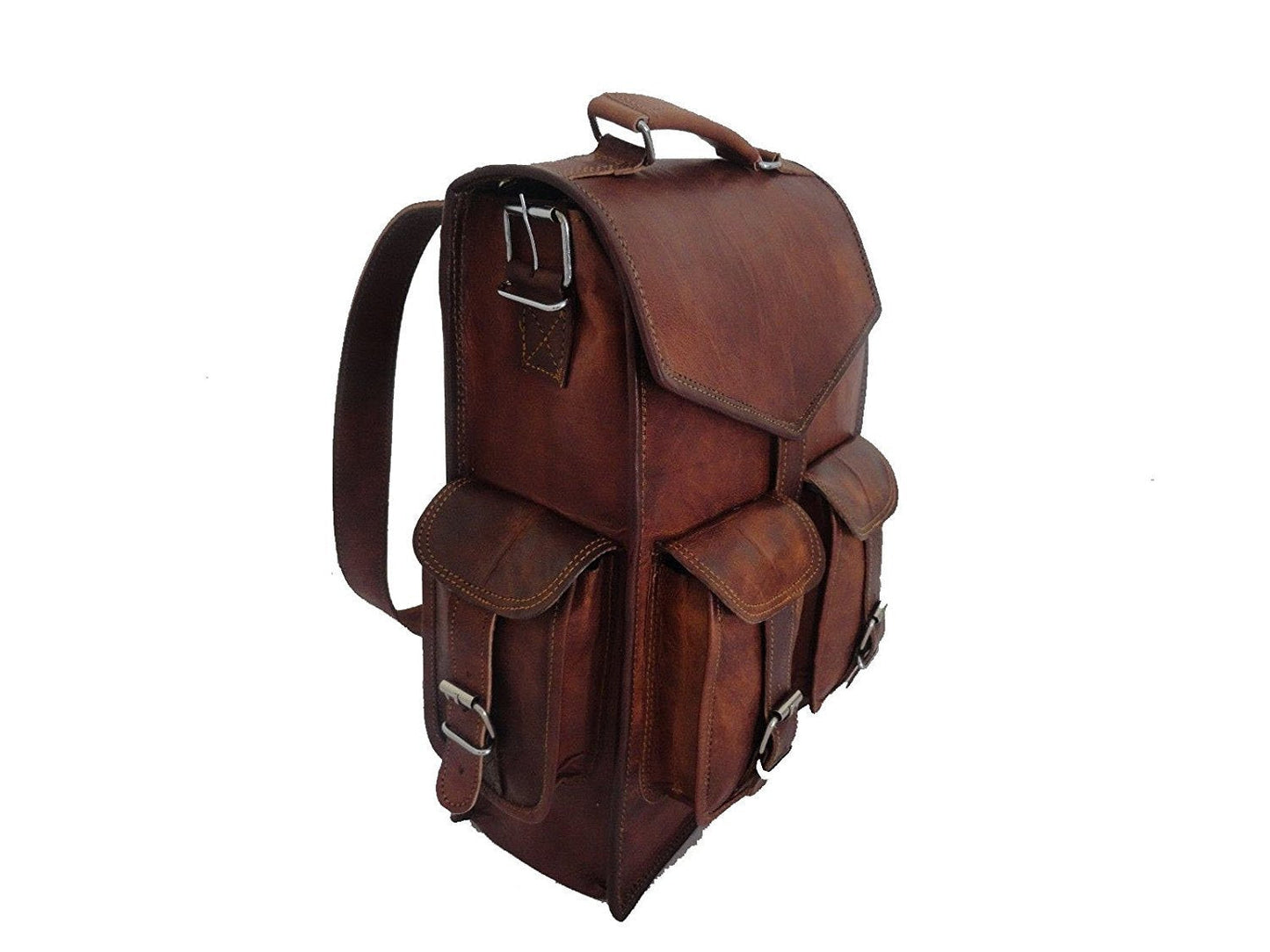 Brown Vintage Leather Backpack Laptop Messenger Bag Rucksack Sling for Men Women (12" x 16")