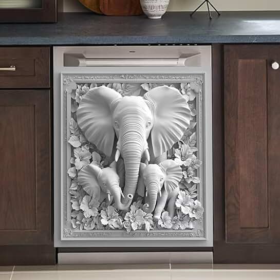 White Elephant Dishwasher Magnet Cover, 23" x 26"