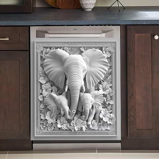 White Elephant Dishwasher Magnet Cover, 23" x 26"