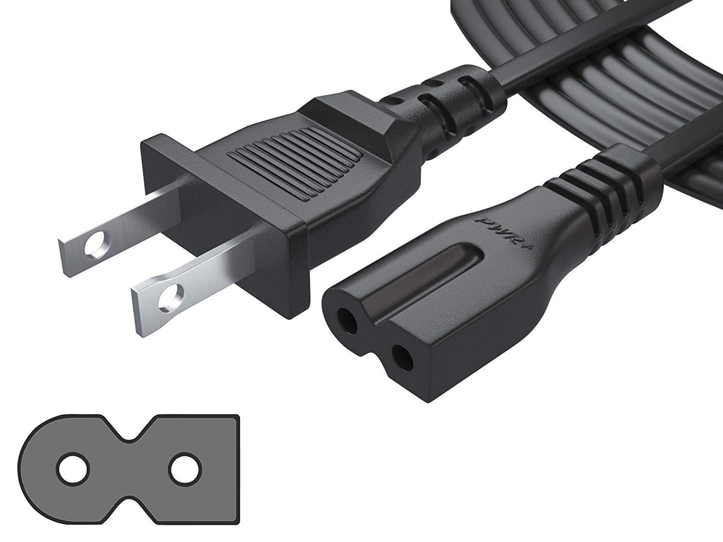 Pwr Extra Long 12 Ft 2 Prong Polarized-Power-Cord for Vizio-LED-TV Smart-HDTV D-E-M-Series Others 2 Slot Adapter-AC-Wall-Cable: IEC-60320 IEC320 C7 to NEMA 1-15P