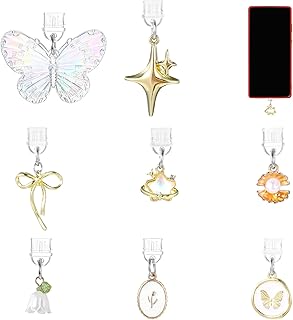 8 Pcs Cute Bow and Star Dust Plug Charms for E-Reader and Phone
