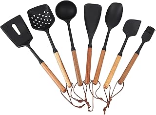 7-Piece Silicone Kitchen Utensil Set with Wooden Handles