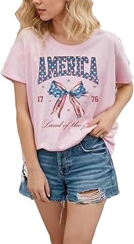 Women’s American Flag Bow T-Shirt for 4th of July