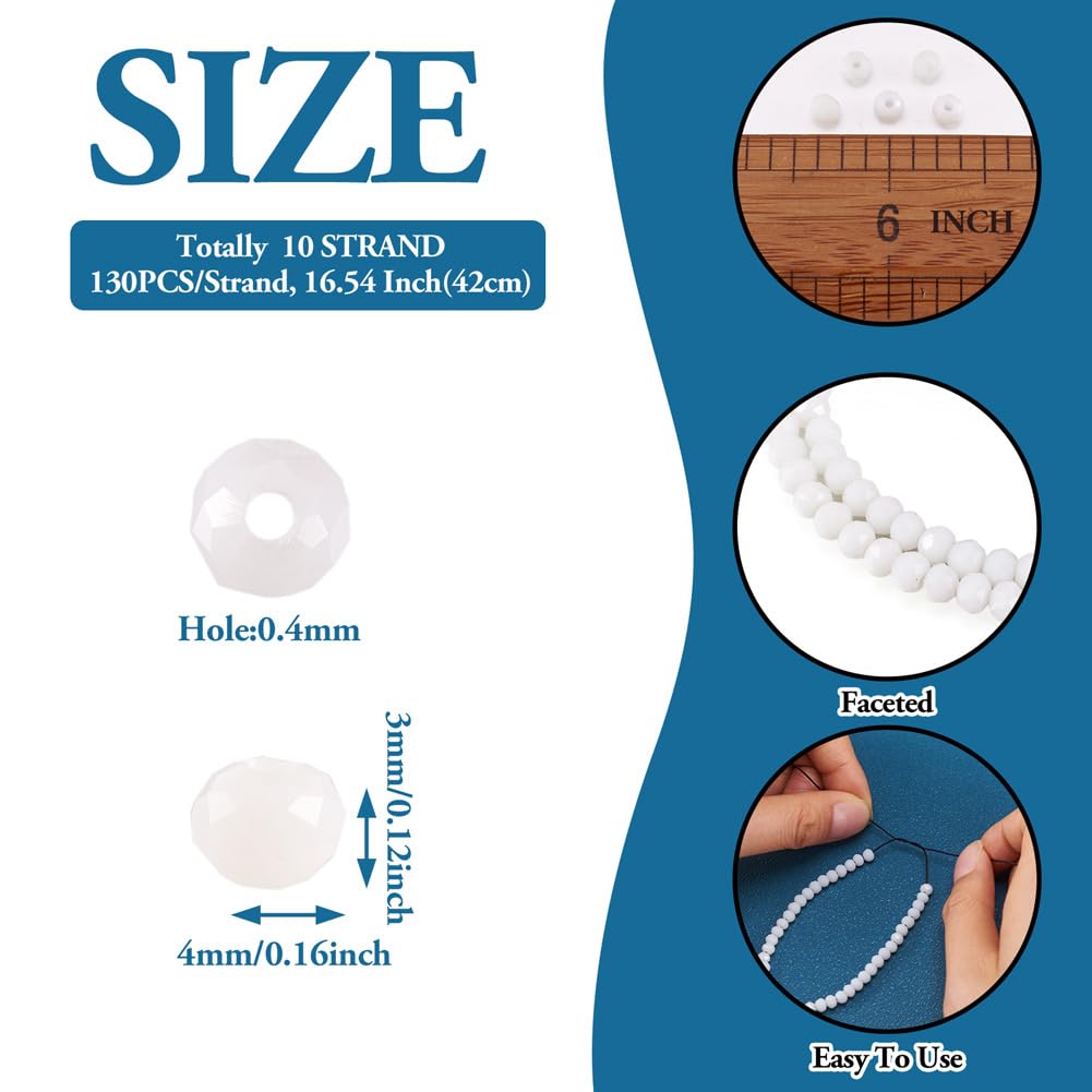 10 Strands White Faceted Crystal Beads for Jewelry Making