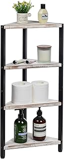 White 4-Tier Wooden and Metal Bathroom Corner Shelf