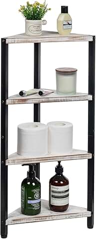 White 4-Tier Wooden and Metal Bathroom Corner Shelf