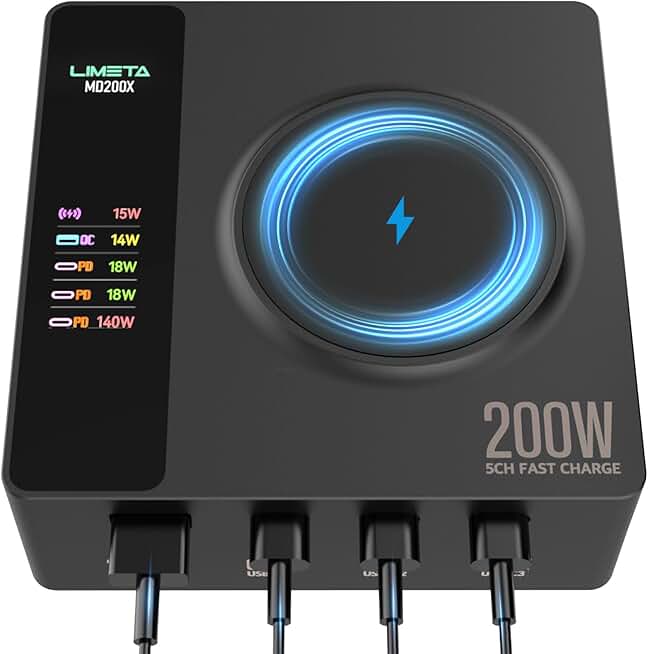 200W USB C Desktop Charger with Wireless Charging