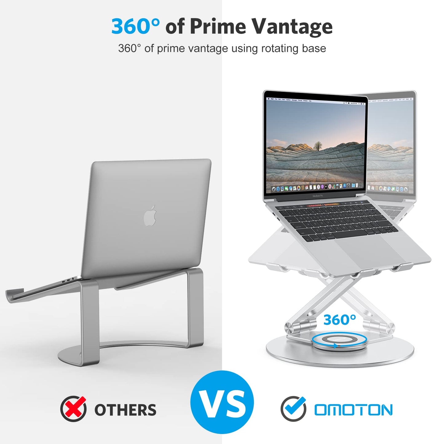 Adjustable Laptop Stand with 360 Rotating Base, Ergonomic Laptop Riser for Collaborative Work, Dual Rotary Shaft Fully Foldable for Easy Storage, Fits MacBook / All Laptops up to 16 inches