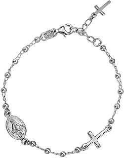 Sterling Silver Oval Miraculous and Cross Beaded Bracelet