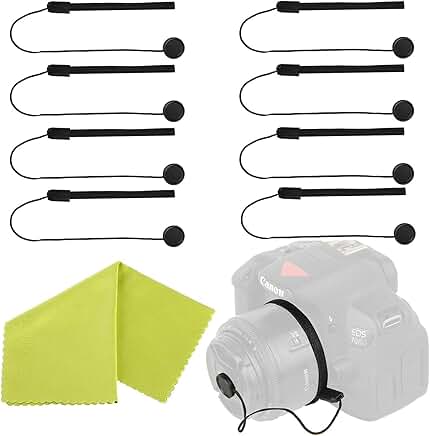 Lens Cap Keeper Set with Cleaning Cloth for DSLR Cameras