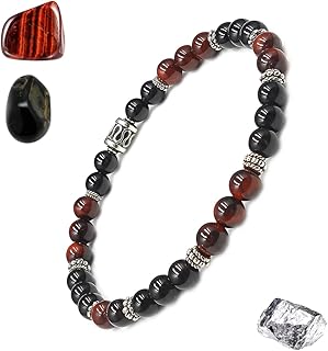 Black Onyx and Red Tiger's Eye Bead Bracelet for Men