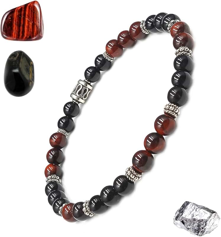 Black Onyx and Red Tiger's Eye Bead Bracelet for Men