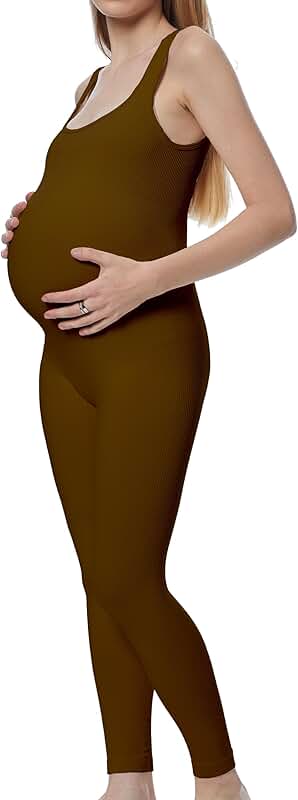 Maternity Yoga Romper with Ribbed Fabric and Square Neck