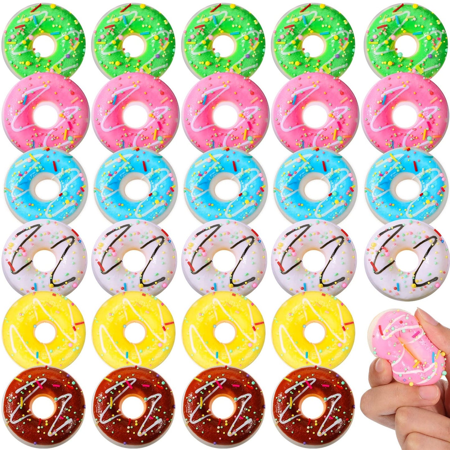 Donut Squeeze Sensory Balls - Party Favors & Stress Relief Toys - 30 Pcs Donut Theme Decorations in 6 Vibrant Colors - Sensory Donuts for Fun Parties