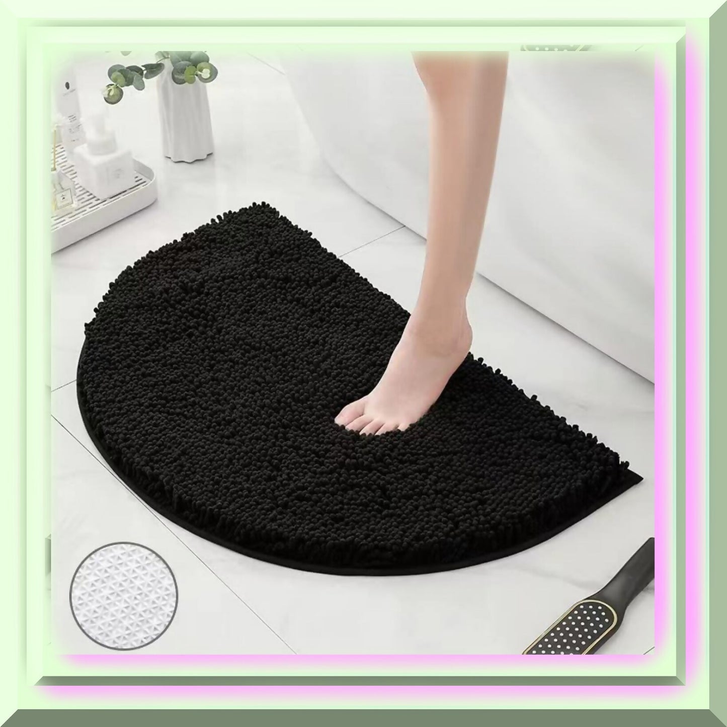 Semicircle Absorbent Bathroom Rug 15.7-23.6in Black