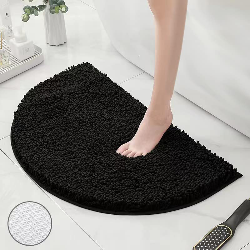 Semicircle Absorbent Bathroom Rug 15.7-23.6in Black