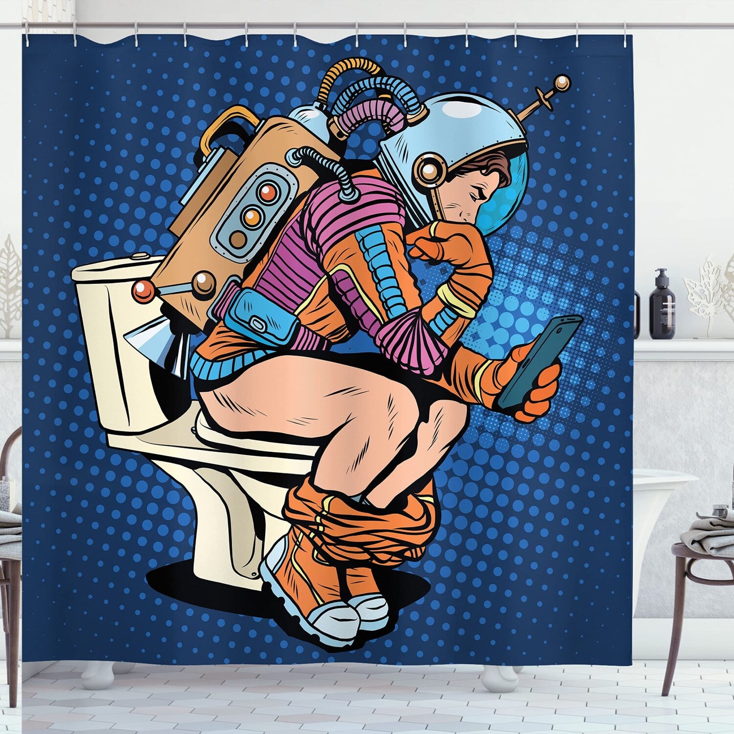 Astronaut Shower Curtain 69x84 Dark Blue Multicolor