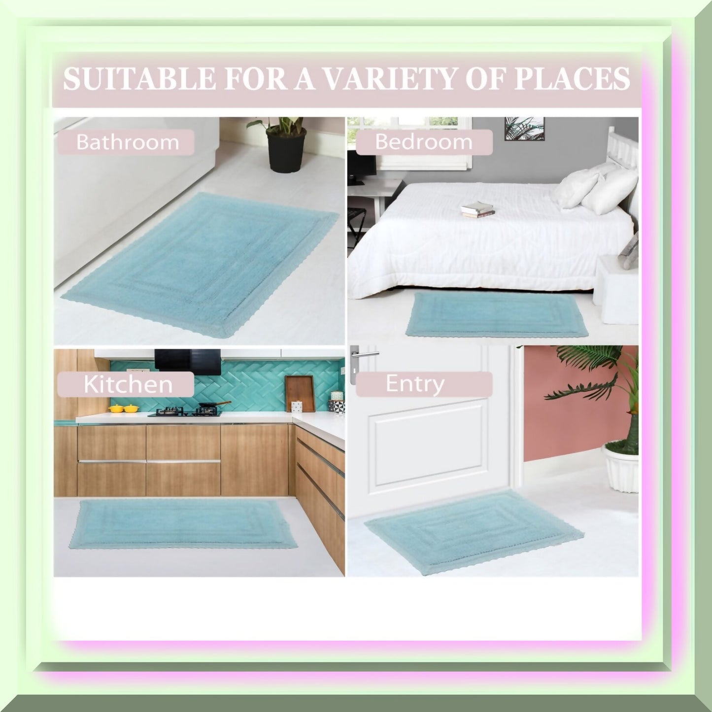 Reversible Cotton Bathmat 17"x24" Aqua