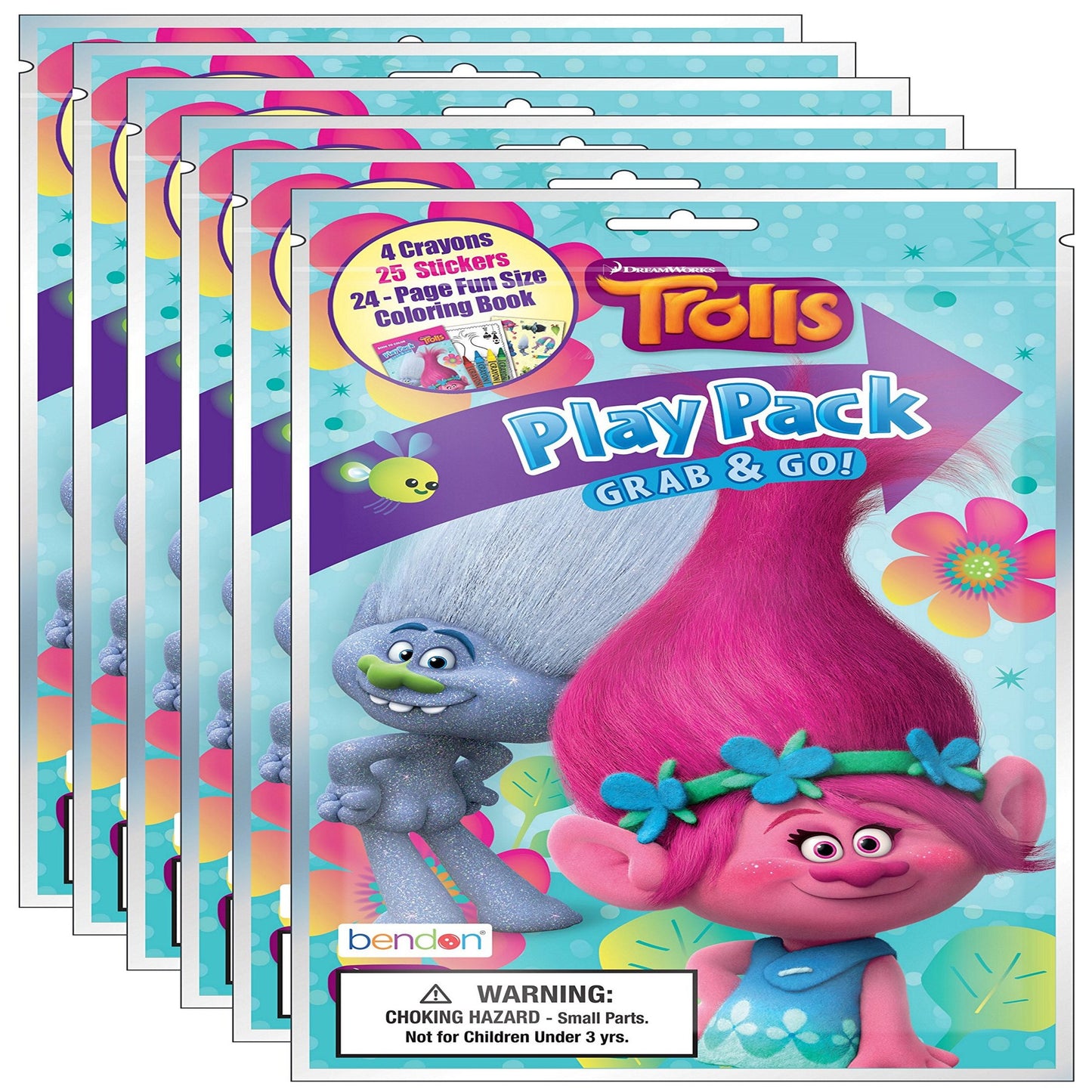 Bundle of 6 Trolls Coloring & Sticker Play Packs