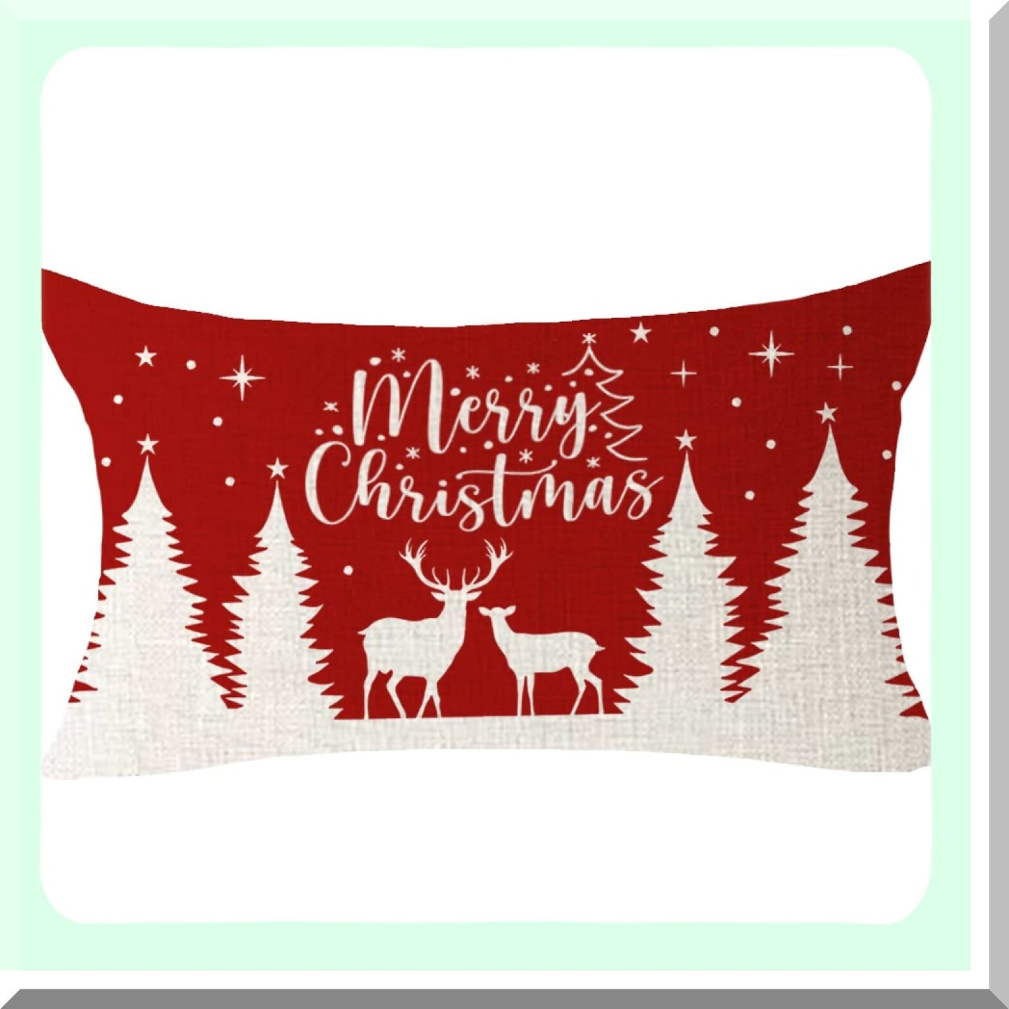 Winter Wonderland Snowflake Deer Lumbar Pillow Cover - Farmhouse Decor Cushion Case for Sofa - Let It Snow Pine Tree Sled Blessed Gift Set (Red, 12x20 Inches)