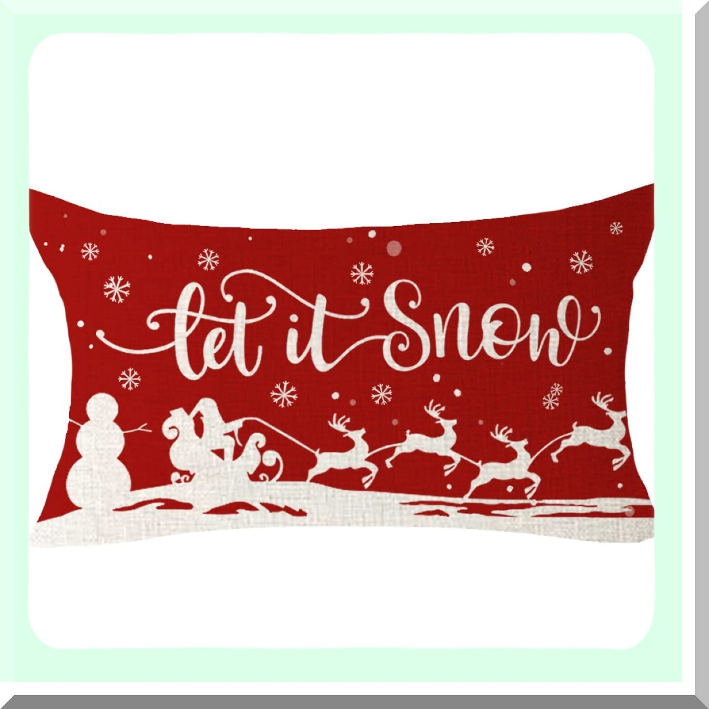 Winter Wonderland Snowflake Deer Lumbar Pillow Cover - Farmhouse Decor Cushion Case for Sofa - Let It Snow Pine Tree Sled Blessed Gift Set (Red, 12x20 Inches)